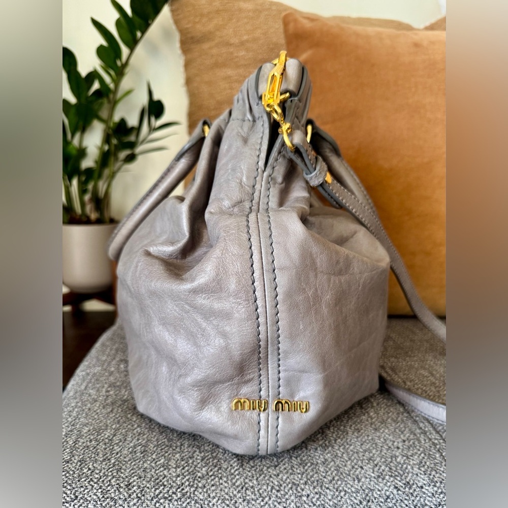 Miu Miu Frame Vitello Lux Leather Bag in Astro Gray Color - Picture 4 of 15